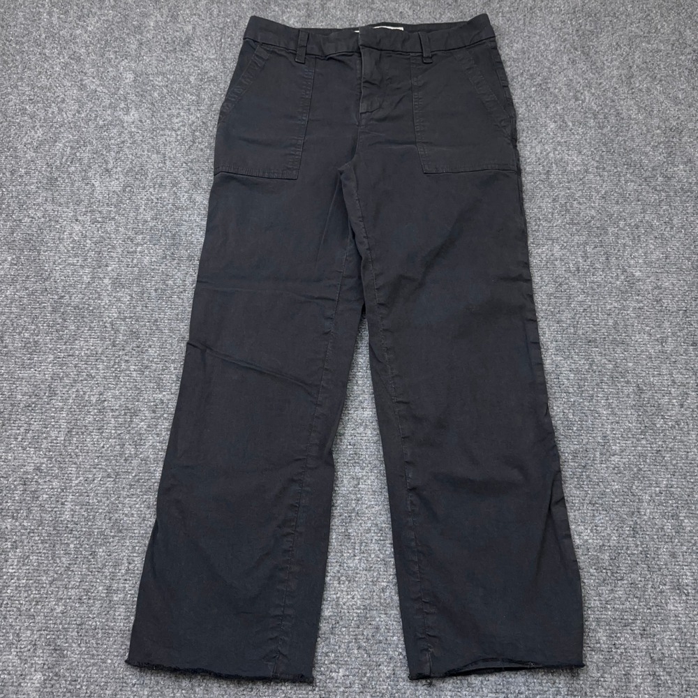 Frank & Eileen Blackstone Utility Pant Women's 4 Black Straight Leg Raw Hem EUC